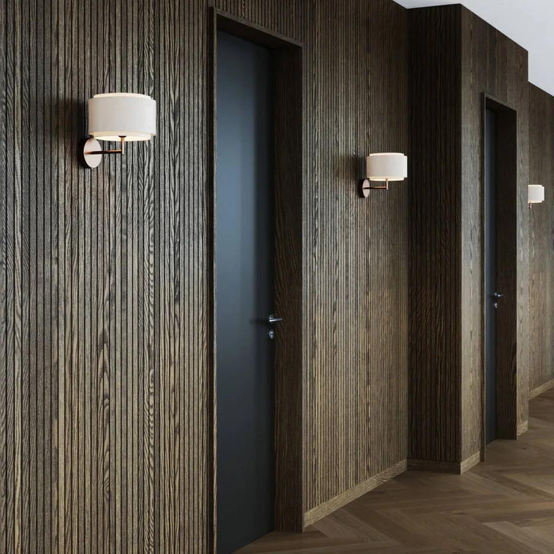Takai-wandlamp met een textielkap met twee lagen de Nordlux en Beige, Gebronsd messing – photo produit 3 sur 5