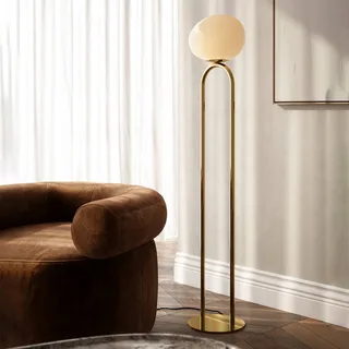 Shapes gulvlampe med glasskærm, hvid/messing fra Nordlux i Hvid, Messing, Sort – produktbillede 1 af 2