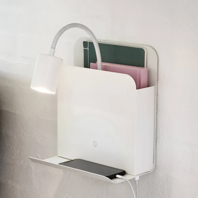 Wandleuchte Roomi mit Ablage und USB von Nordlux in Weiß – Produktfoto 1 von 4