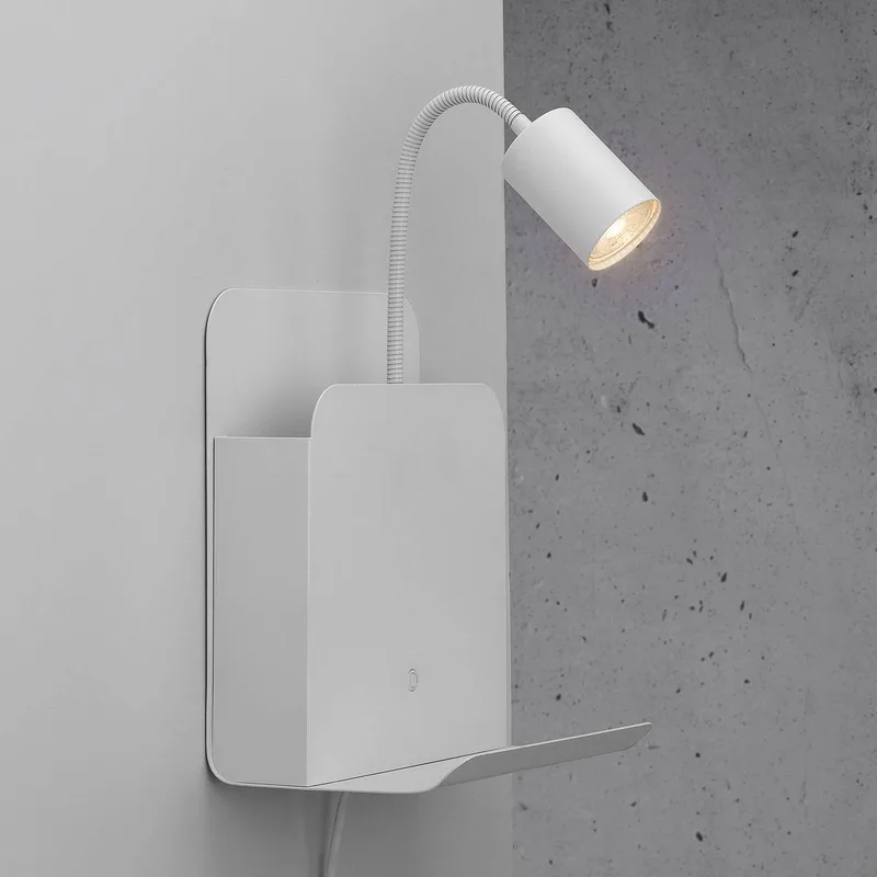 Wandleuchte Roomi mit Ablage und USB von Nordlux in Weiß – Produktfoto 3 von 4